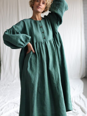 Oversized voluminous sleeves linen dress GRETA | Dress | Sustainable clothing | OffOn clothing