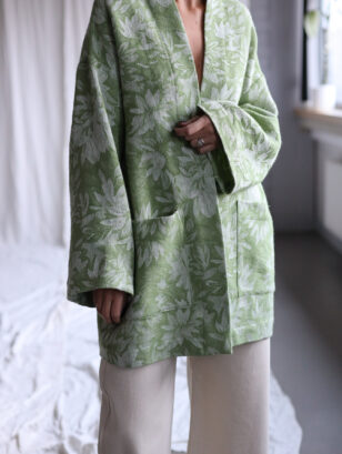 Wool linen floral kimono style jacket coat FREYA | Jacket | Sustainable clothing | OffOn clothing