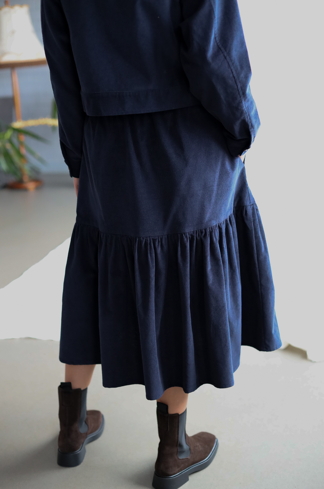Elastic Waist Indigo Wash Skirt W/ Ruffles