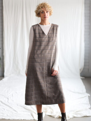 Wool plaid pinafore Midi dress LILY | Dress | Sustainable clothing | OffOn clothing