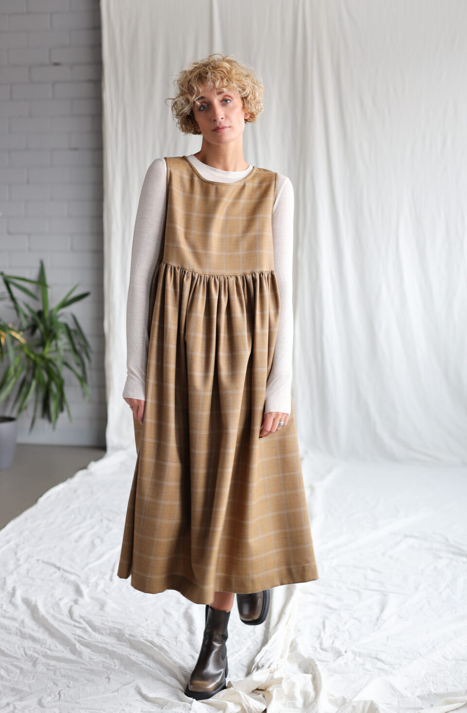 Wool plaid pinafore dress | Dress | Sustainable clothing | OffOn clothing