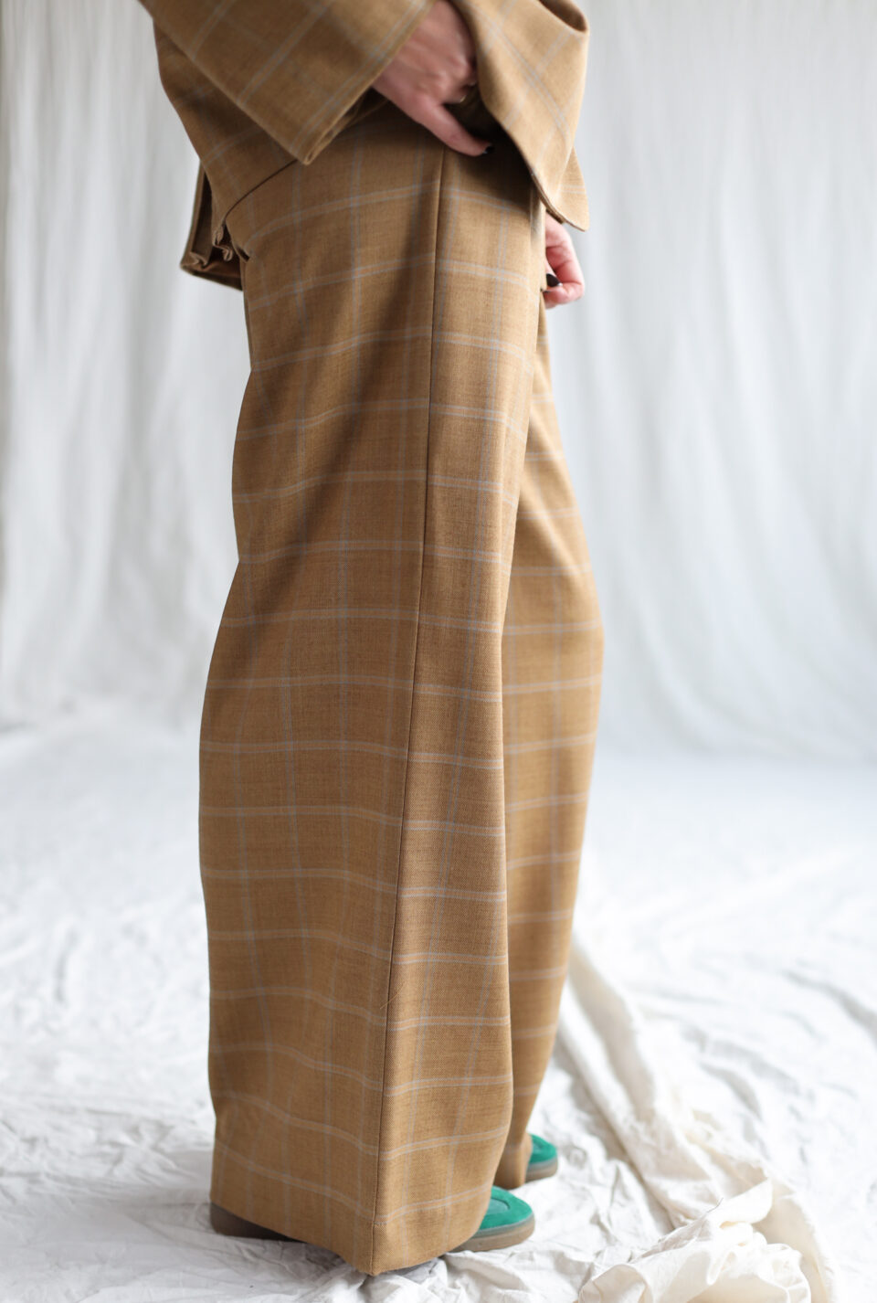 Wool plaid palazzo trousers | Trousers | Sustainable clothing | OffOn clothing