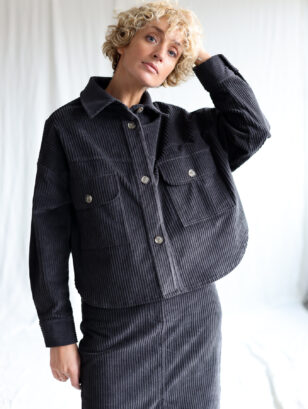Charcoal grey wide cord oversized shirt/jacket | Jacket | Sustainable clothing | OffOn clothing