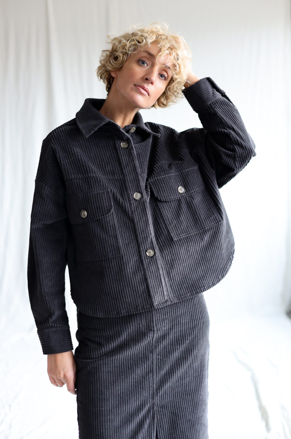 Charcoal grey wide cord oversized shirt/jacket | Jacket | Sustainable clothing | OffOn clothing