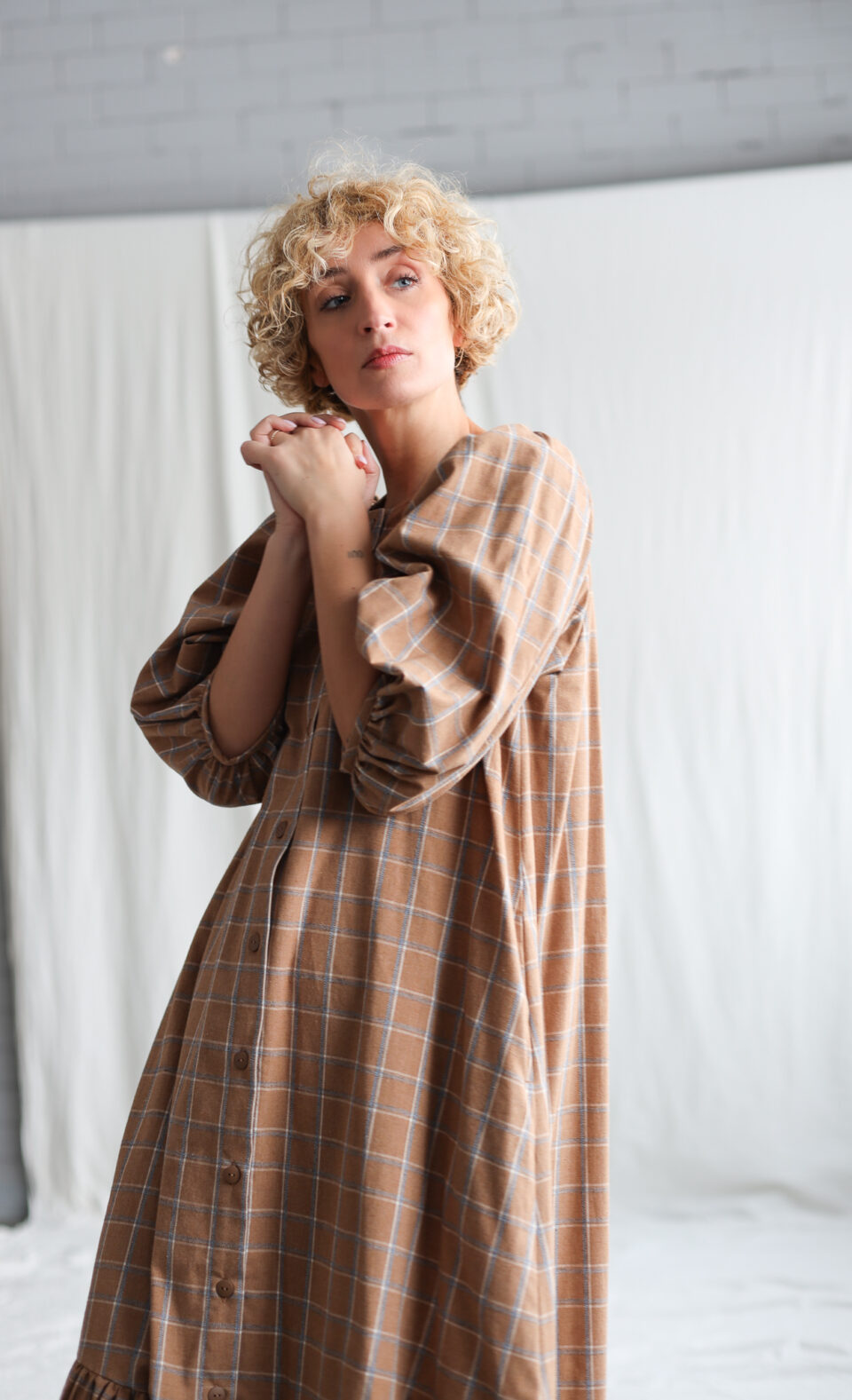 Flowy ruffled skirt brushed plaid cotton MAXI dress CHLOE | Dress | Sustainable clothing | OffOn clothing