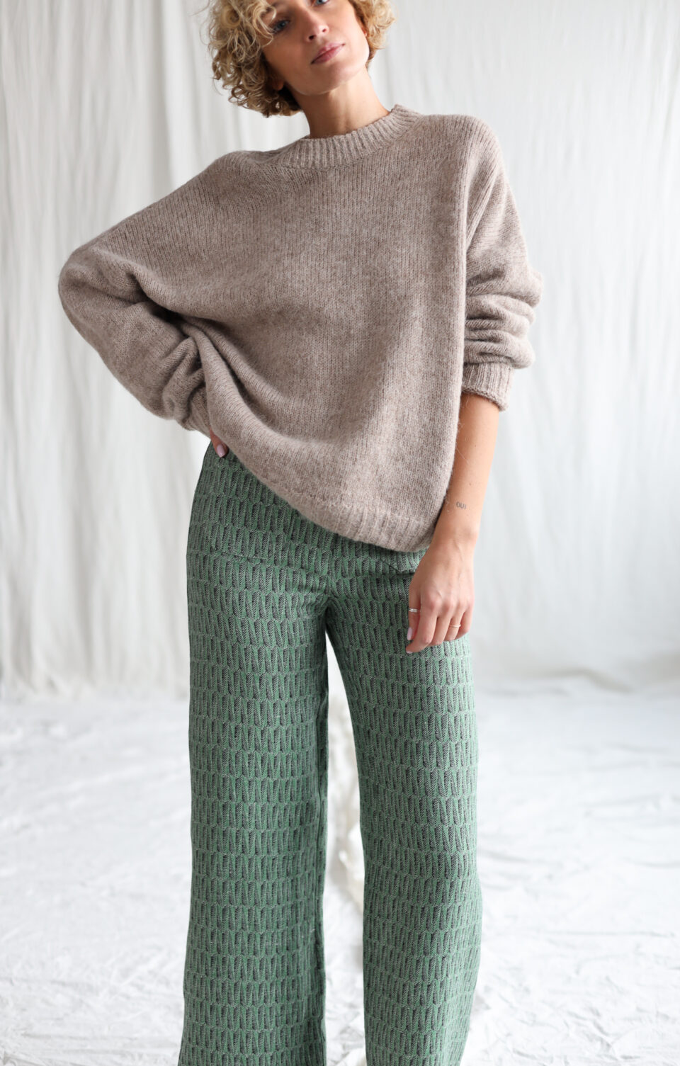 Jacquard linen vintage cut cropped leg culottes | Trousers | Sustainable clothing | OffOn clothing