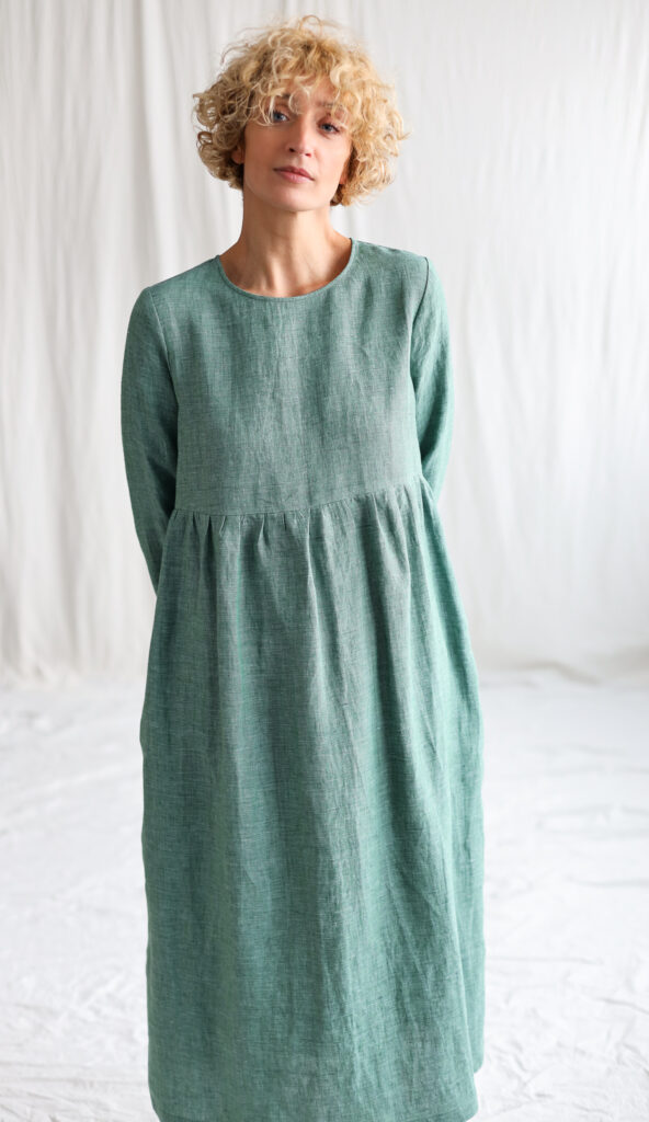 Light green long sleeve linen Maxi dress MARGOT – OffOn