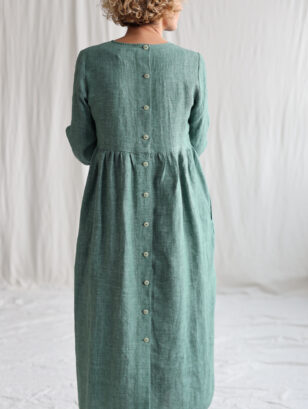 Light green long sleeve linen Maxi dress MARGOT | Dress | Sustainable clothing | OffOn clothing