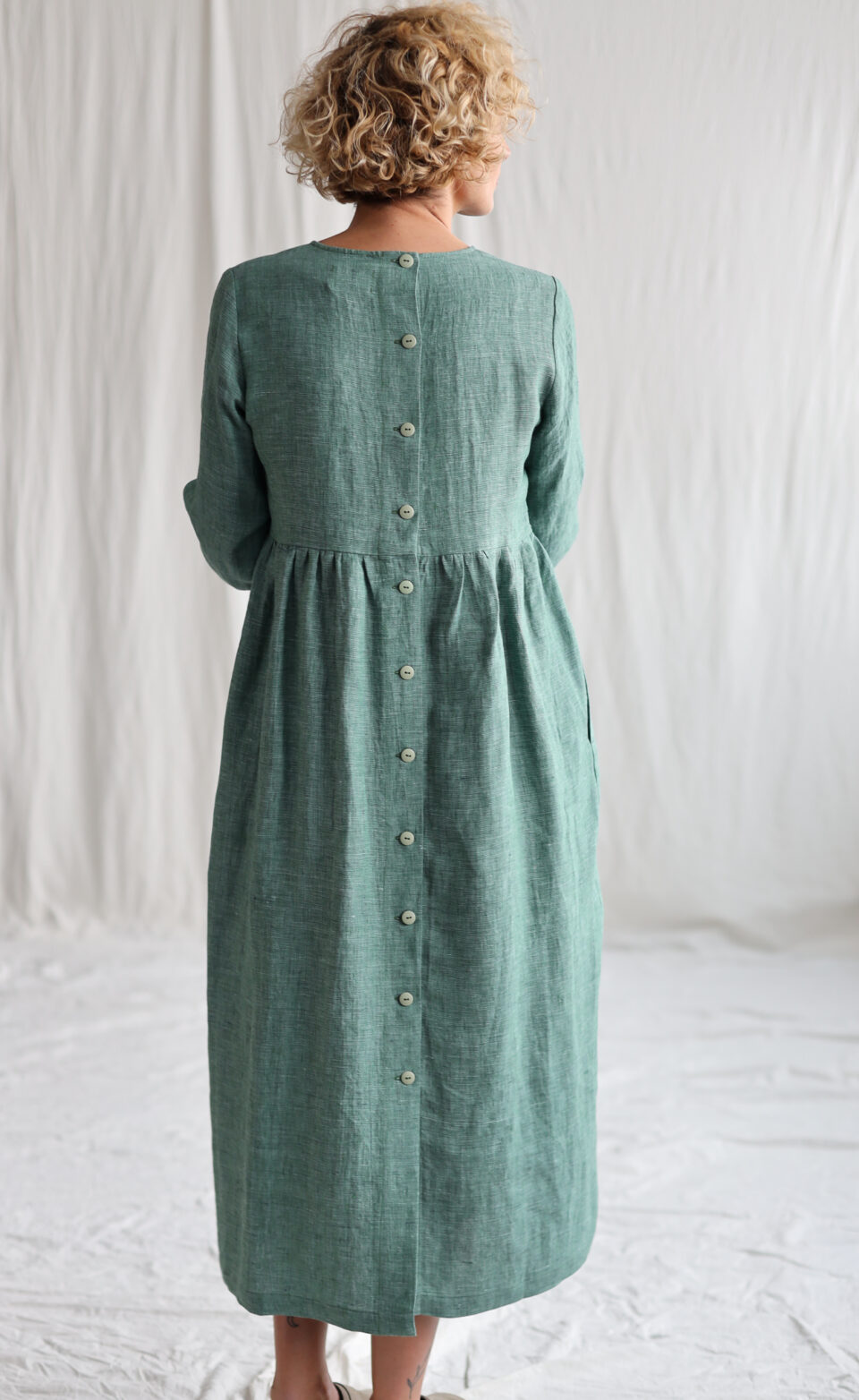 Light green long sleeve linen Maxi dress MARGOT | Dress | Sustainable clothing | OffOn clothing