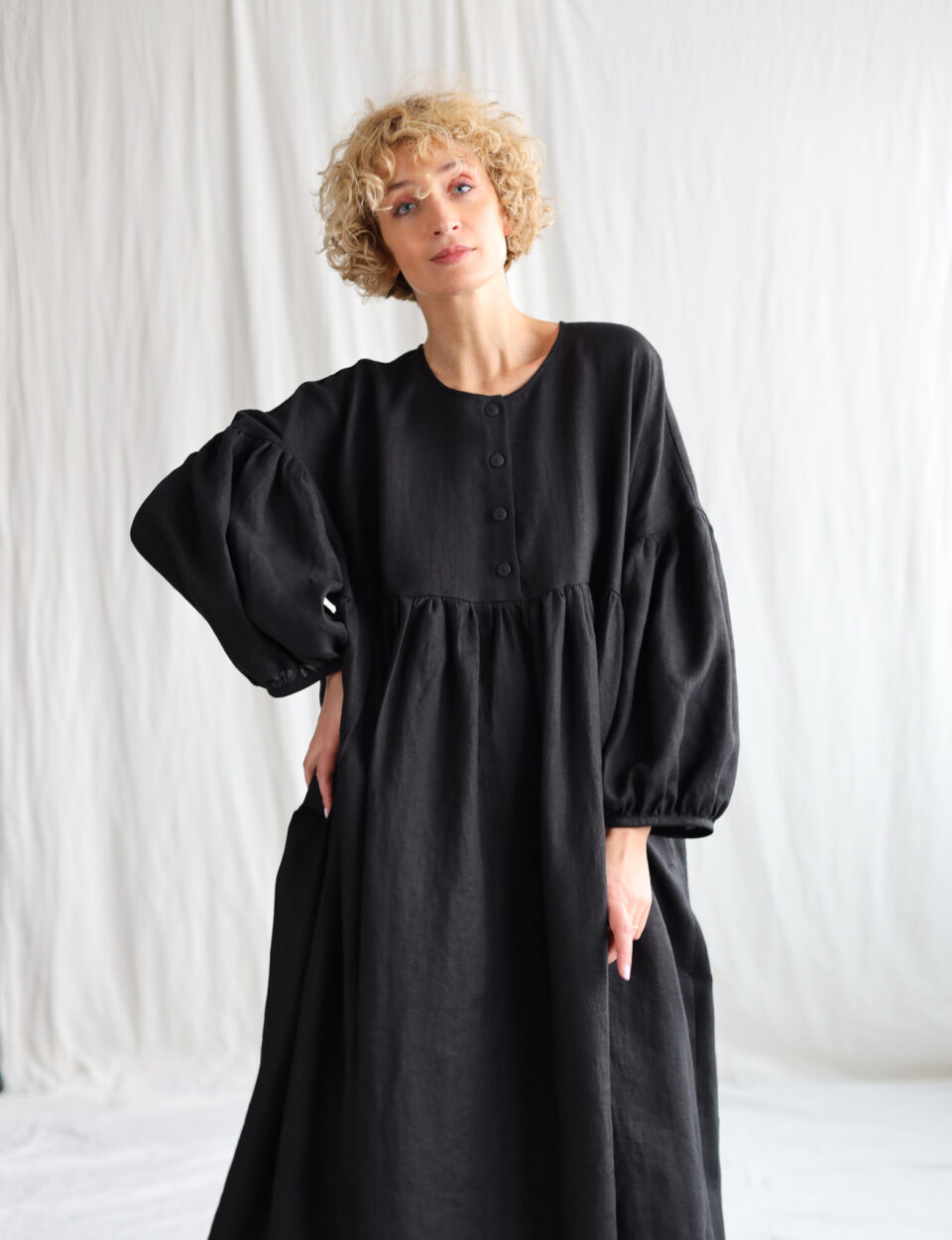 Black linen oversized dress GRETA | Dress | Sustainable clothing | OffOn clothing