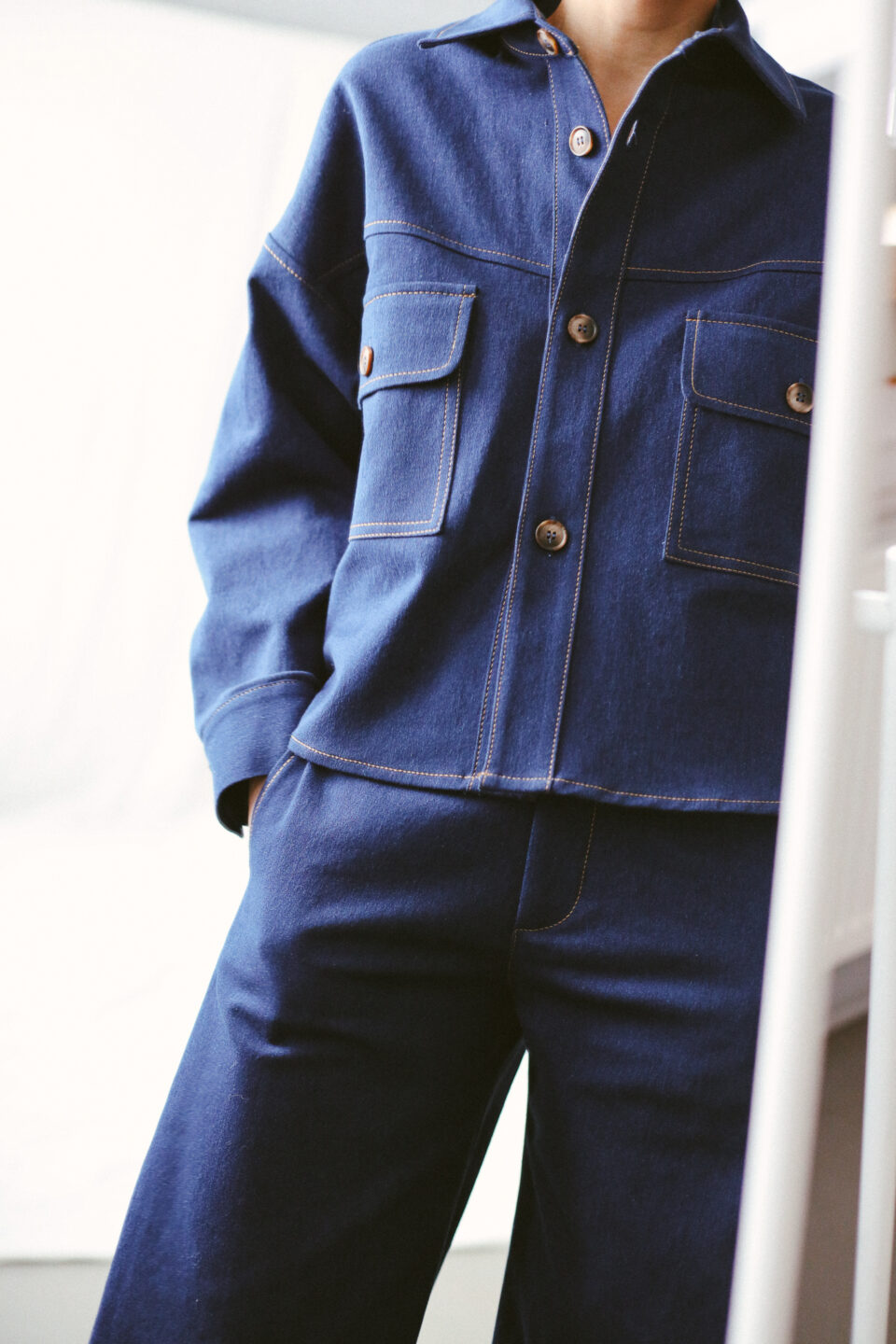 Indigo blue denim oversized overshirt - jacket | Jacket | Sustainable clothing | OffOn clothing