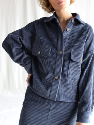 Wide cord oversized overshirt jacket in denim blue color | Jacket | Sustainable clothing | OffOn clothing
