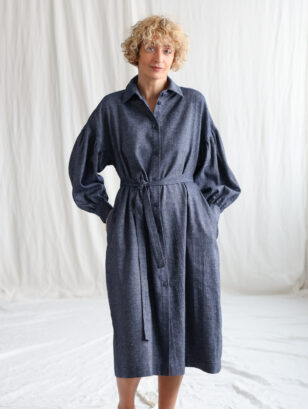 Linen wool shirtdress with dropped puffy sleeves | Dress | Sustainable clothing | OffOn clothing