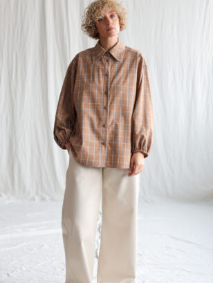 Brushed plaid cotton oversized shirt ELIAN | Top | Sustainable clothing | OffOn clothing