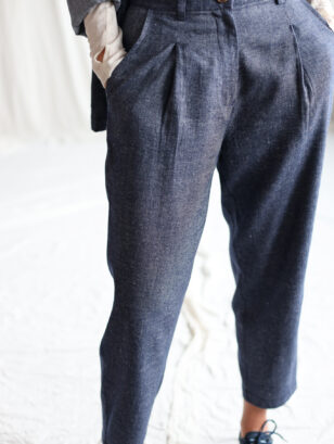 Boxy wool and linen tapered leg trousers | Trousers | Sustainable clothing | OffOn clothing