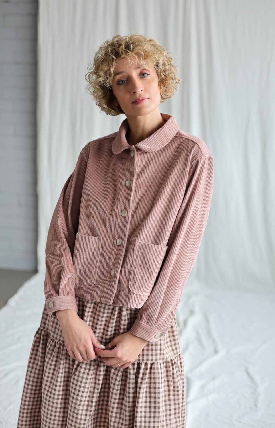 Wide wale cord Peter pan collar boxy jacket | Jacket | Sustainable clothing | OffOn clothing