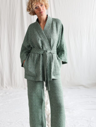 Jacquard linen kimono style jacket | Jacket | Sustainable clothing | OffOn clothing
