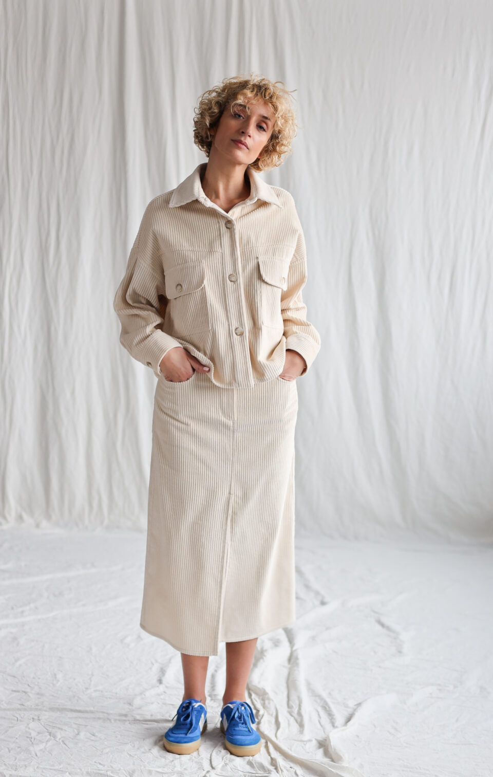 Wide cord oversized jacket in ivory color | Jacket | Sustainable clothing | OffOn clothing