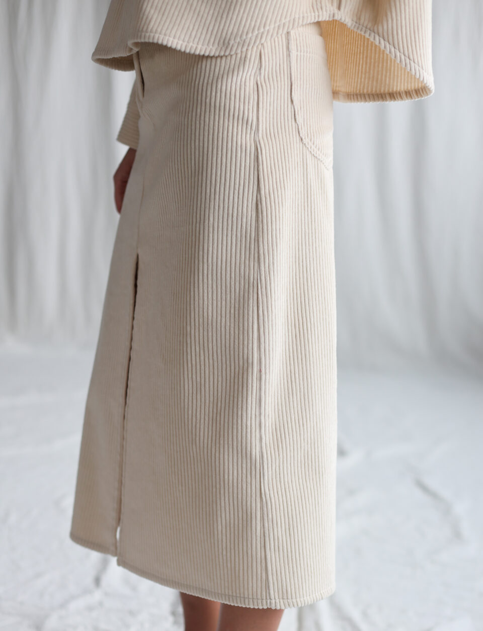 Ivory wide cord pencil skirt | Skirt | Sustainable clothing | OffOn clothing