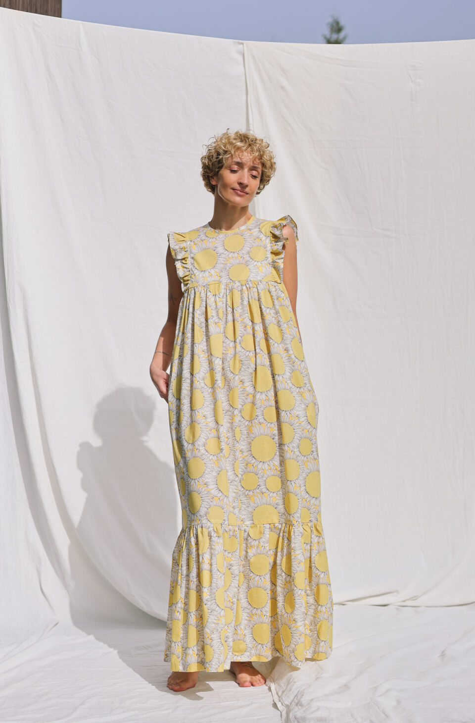 Sleeveless A-line elegant silky cotton dress SUNSHINE | Dress | Sustainable clothing | OffOn clothing
