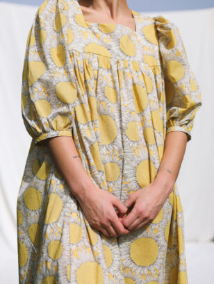 Maxi sunflower print puffy sleeves dress ILANA | Dress | Sustainable clothing | OffOn clothing