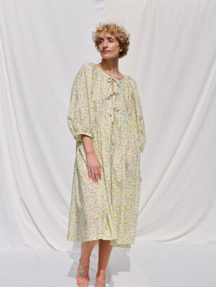 Reversible oversized floral print summer dress yellow INKY FIELDS | Dress | Sustainable clothing | OffOn clothing