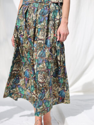 Pleated Maxi summer skirt in printed silky cotton | Skirt | Sustainable clothing | OffOn clothing