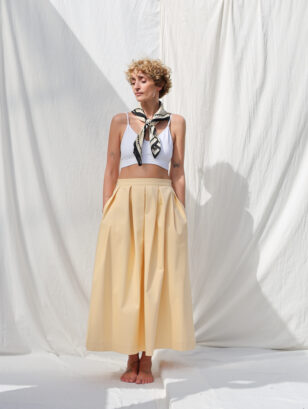Pale yellow heavy cotton pleated skirt | Skirt | Sustainable clothing | OffOn clothing