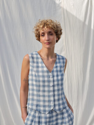Checkered linen vest | Top | Sustainable clothing | OffOn clothing