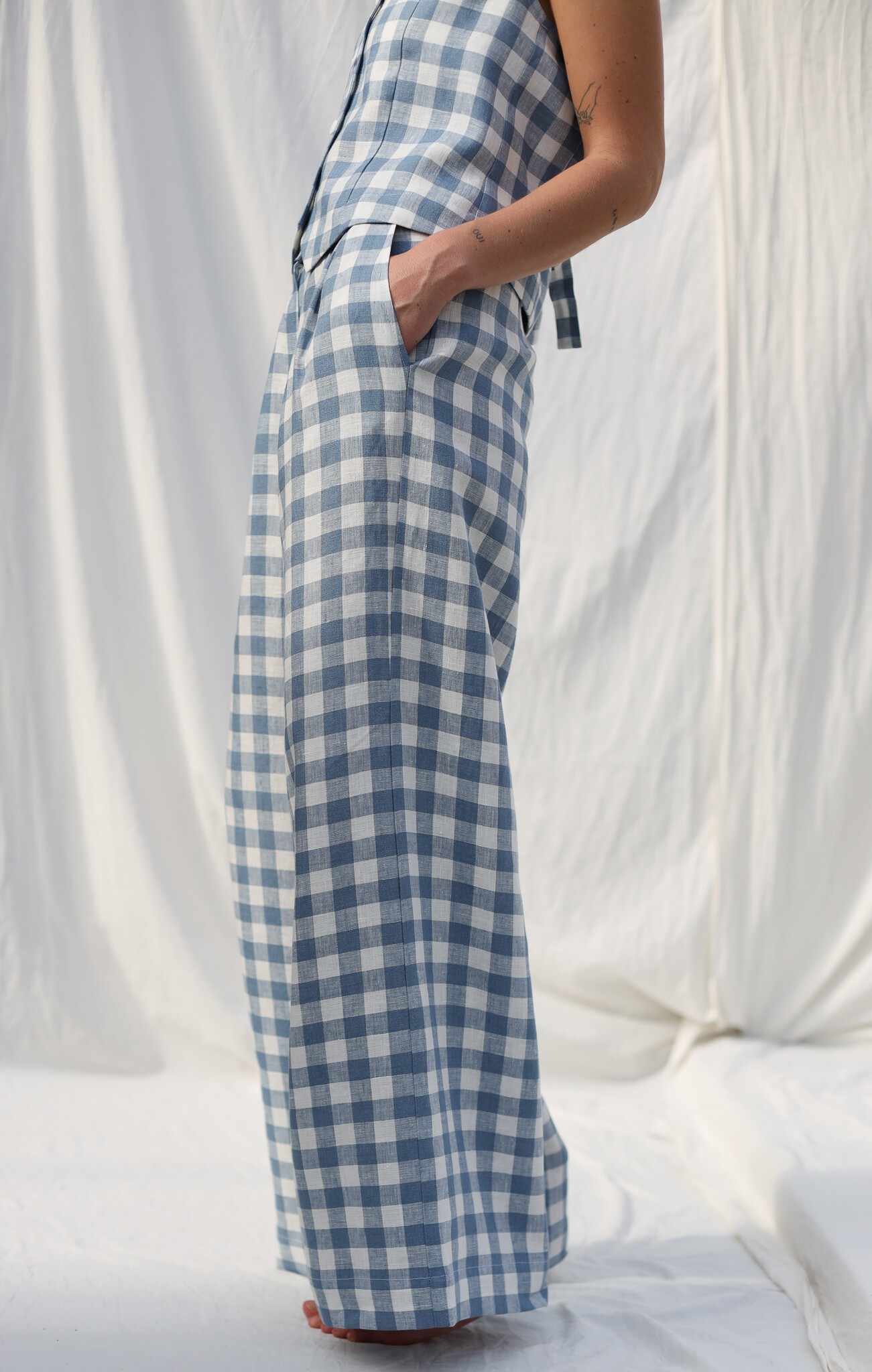 Checkerboard Knit Wide Palazzo Pants
