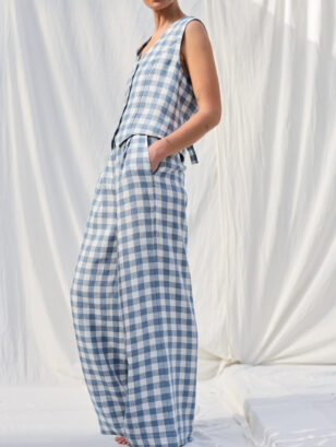 Checkered linen wide leg palazzo pants | Trousers | Sustainable clothing | OffOn clothing