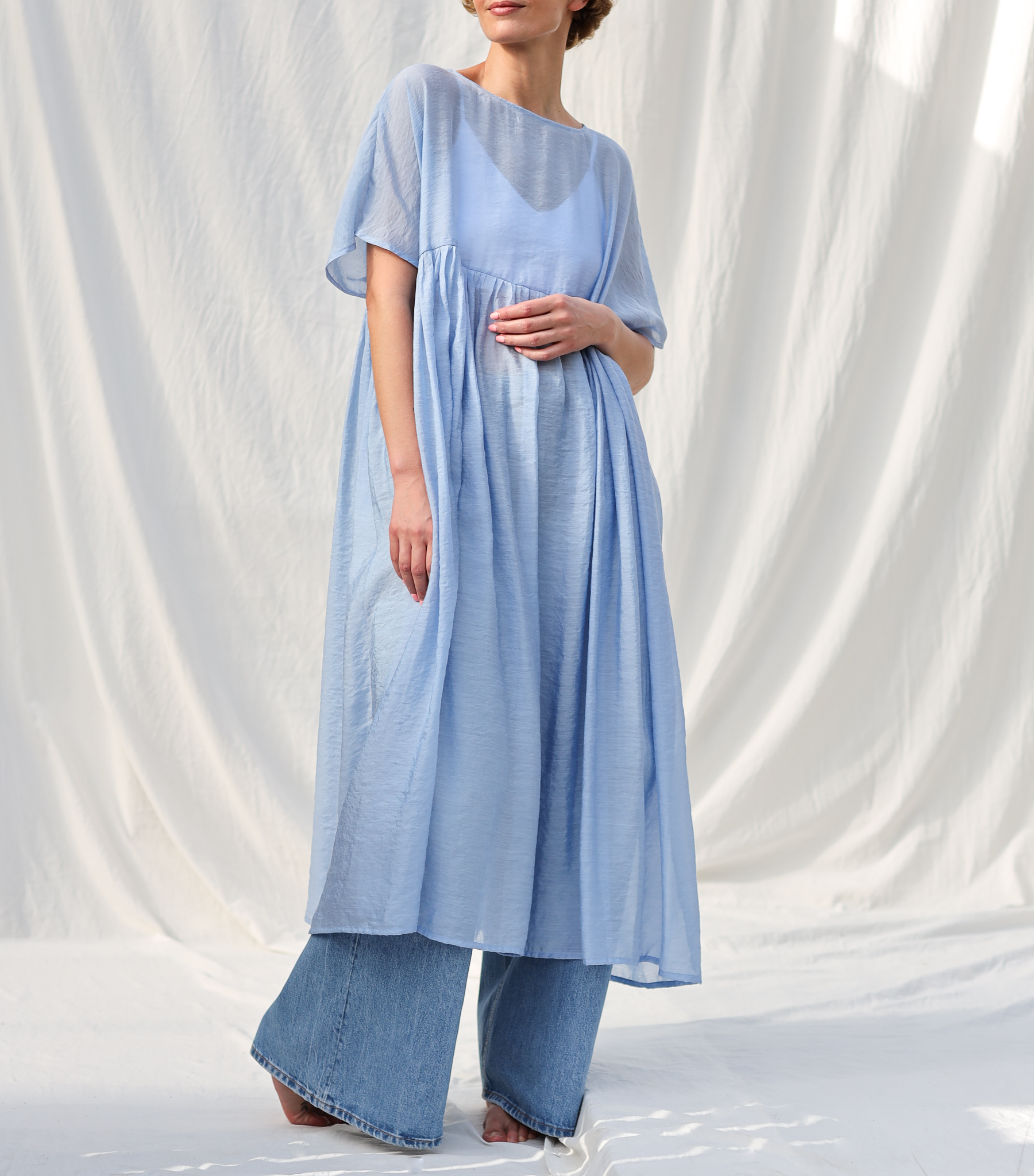 Light blue viscose organza oversized dress SILVINA – OffOn