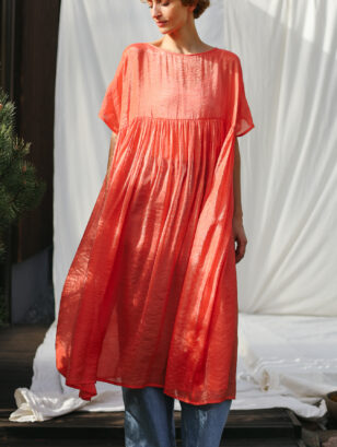 Coral viscose organza oversized dress SILVINA | Dress | Sustainable clothing | OffOn clothing