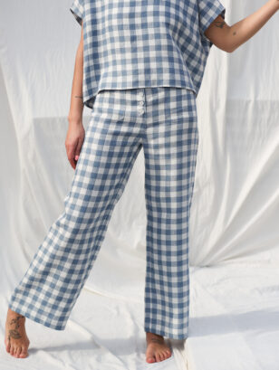 Checks linen vintage cut wide leg culottes | Trousers | Sustainable clothing | OffOn clothing