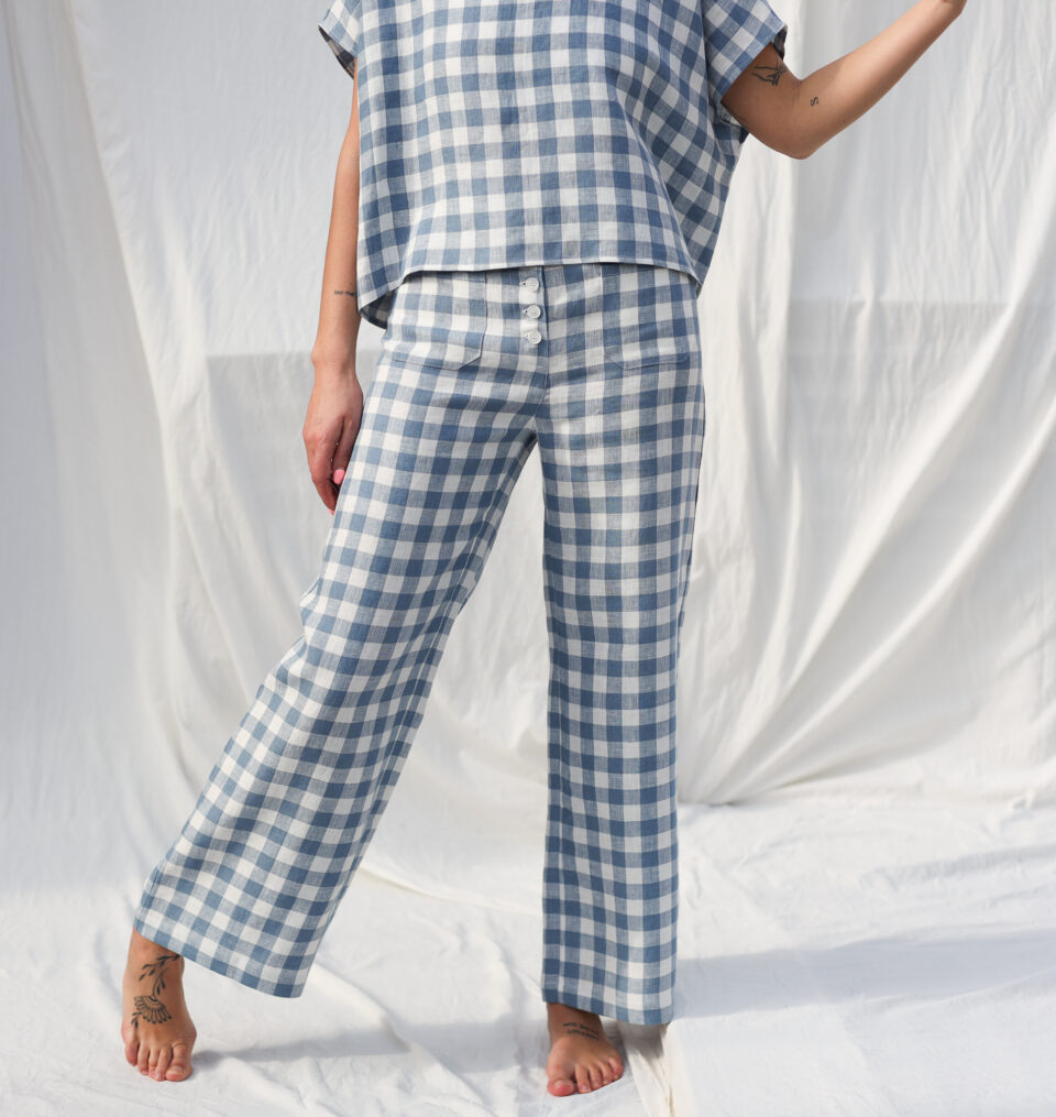 Checks linen vintage cut wide leg culottes | Trousers | Sustainable clothing | OffOn clothing