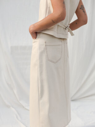 Natural canvas cotton contrast stitch pencil skirt | Skirt | Sustainable clothing | OffOn clothing