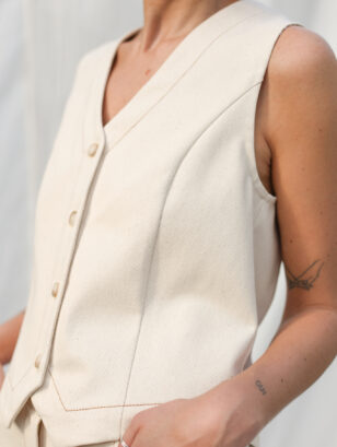 Natural canvas cotton contrast stitch waistcoat | Vest | Sustainable clothing | OffOn clothing