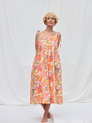 Sleeveless sundress in floral silky cotton | Dress | Sustainable clothing | OffOn clothing