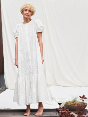 Embroidered cotton puffy sleeves dress AGATHE | Dress | Sustainable clothing | OffOn clothing