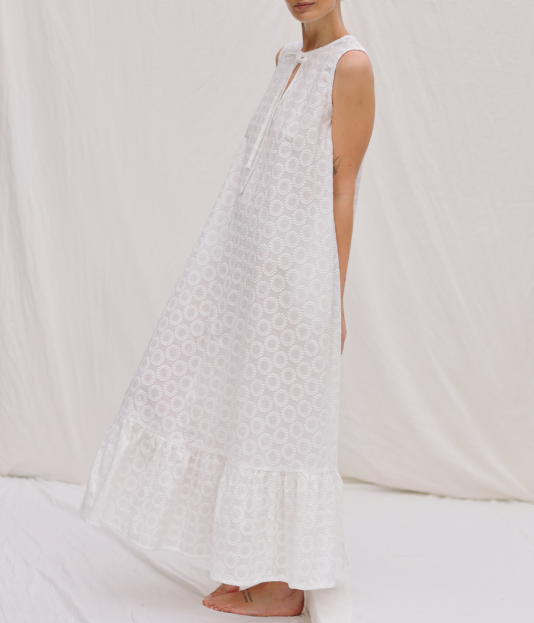 Rayon Cotton Embroideredshort Sleeves maxi dress