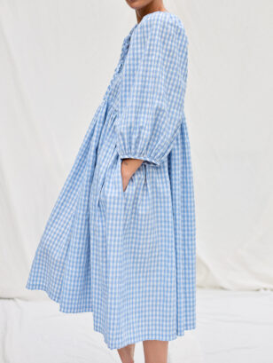 Reversible light blue seersucker checks oversized dress FELDA | Dress | Sustainable clothing | OffOn clothing
