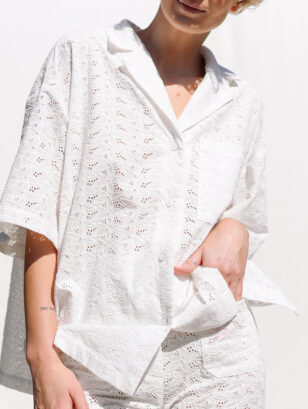 Embroidered off-white cotton shirt LYKKE | Dress | Sustainable clothing | OffOn clothing