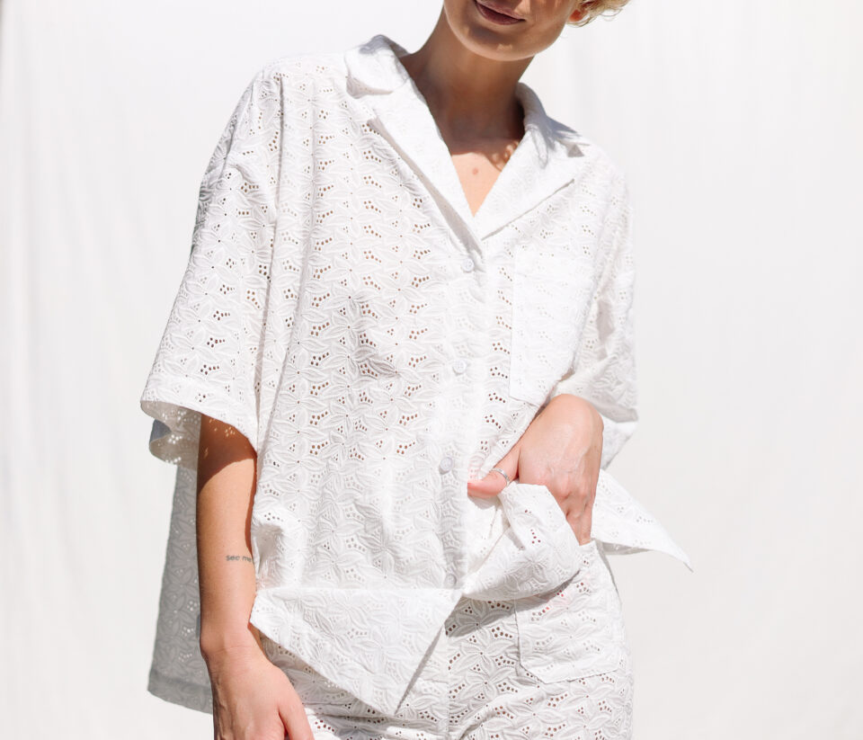 Embroidered off-white cotton shirt LYKKE | Dress | Sustainable clothing | OffOn clothing