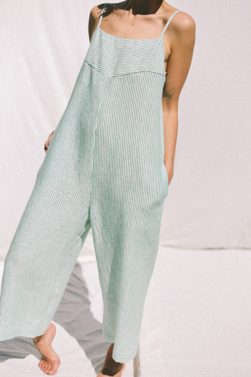 Pre-Order Gray Waffle Knit Spaghetti Straps Loose Fit Jumpsuit