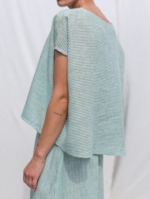 Linen oversized top in green stripes | Top | Sustainable clothing | OffOn clothing