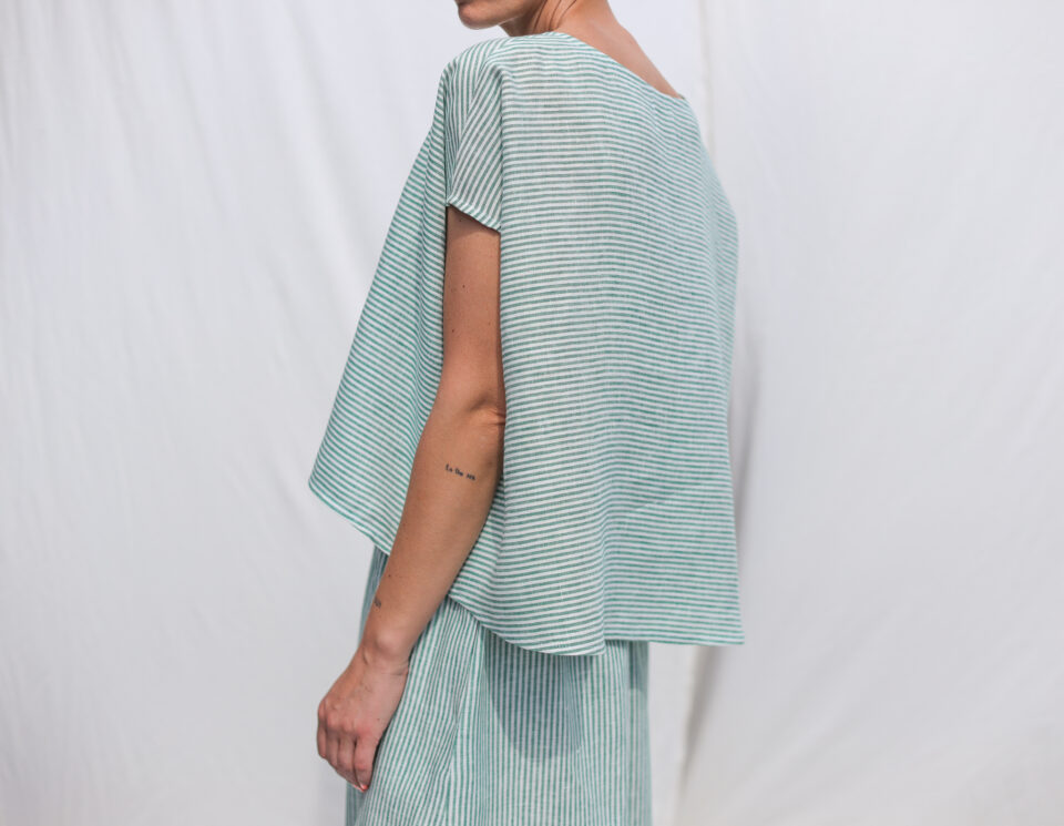 Linen oversized top in green stripes | Top | Sustainable clothing | OffOn clothing