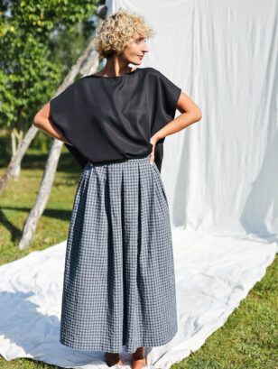 Duck blue checks Maxi pleated skirt | Skirt | Sustainable clothing | OffOn clothing