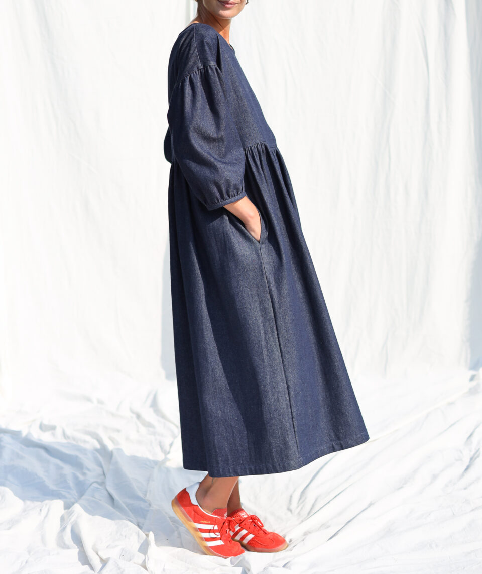 Loose dropped shoulders denim dress PERLA | Dress | Sustainable clothing | OffOn clothing