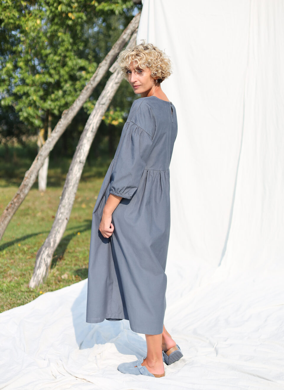 Needlecord loose fit Midi dress PERLA | Dress | Sustainable clothing | OffOn clothing