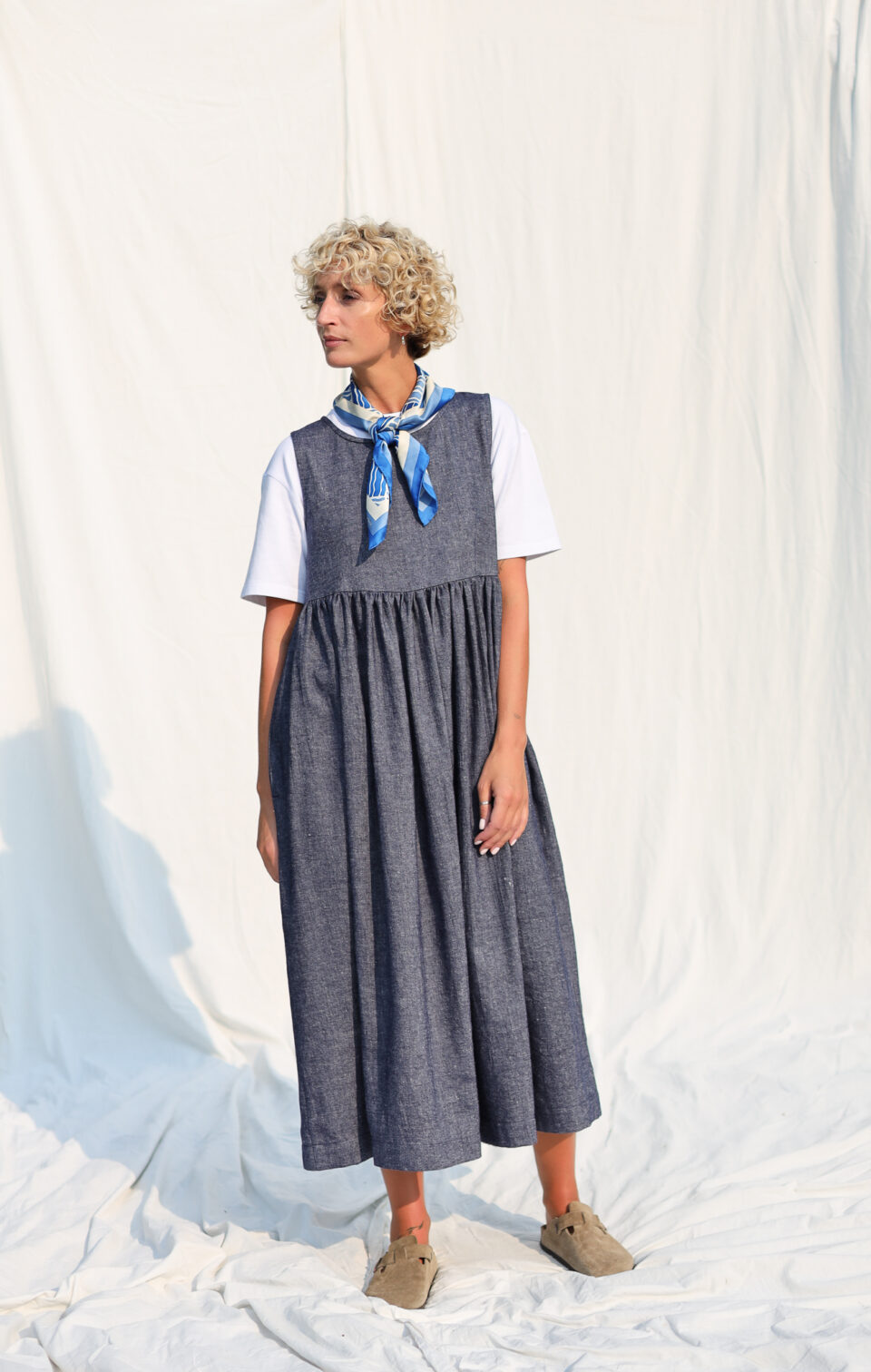 Sleeveless linen and wool composition smock dress | Dress | Sustainable clothing | OffOn clothing